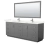 Wyndham Collection Miranda 84" Free Standing Double Basin Vanity Set with Cabinet, Quartz Vanity Top, and Framed Mirror