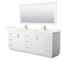 Wyndham Collection Miranda 84" Free Standing Double Basin Vanity Set with Cabinet, Quartz Vanity Top, and Framed Mirror