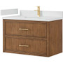 Wyndham Collection Isola WM 36" Wall Mounted Single Basin Vanity Set with Cabinet and Quartz Vanity Top