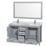 Wyndham Collection Sheffield 60" Free Standing Double Basin Vanity Set with Cabinet, Marble Vanity Top, and Framed Mirror