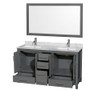 Wyndham Collection Sheffield 60" Free Standing Double Basin Vanity Set with Cabinet, Marble Vanity Top, and Framed Mirror