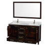 Wyndham Collection Sheffield 60" Free Standing Double Basin Vanity Set with Cabinet, Marble Vanity Top, and Framed Mirror