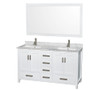 Wyndham Collection Sheffield 60" Free Standing Double Basin Vanity Set with Cabinet, Marble Vanity Top, and Framed Mirror