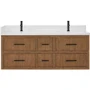 Wyndham Collection Isola WM 60" Wall Mounted Double Basin Vanity Set with Cabinet and Quartz Vanity Top