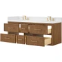 Wyndham Collection Isola WM 60" Wall Mounted Double Basin Vanity Set with Cabinet and Quartz Vanity Top