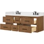 Wyndham Collection Isola WM 60" Wall Mounted Double Basin Vanity Set with Cabinet and Quartz Vanity Top