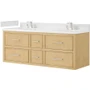 Wyndham Collection Isola WM 60" Wall Mounted Double Basin Vanity Set with Cabinet and Quartz Vanity Top