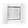 Kohler | Levity® Sliding bath door, 62" H x 56-5/8 - 59-5/8" W, with 1/4" thick Frosted glass and blade handles Brushed Nickel