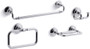 Kohler Artifacts 18" Towel Bar, Towel Ring, Pivoting Toilet Paper Holder, and Double Post Robe Hook Bundle