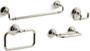 Kohler Artifacts 18" Towel Bar, Towel Ring, Pivoting Toilet Paper Holder, and Double Post Robe Hook Bundle