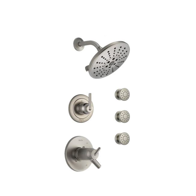 Delta Trinsic Thermostatic Shower System with Shower Head, Shower Arm, Hand  Shower, Slide Bar, Hose, Valve Trim and MultiChoice Rough-In: Trinsic