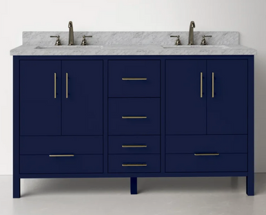 72″ Blue Double Sink Solid-Wood Bathroom Vanity