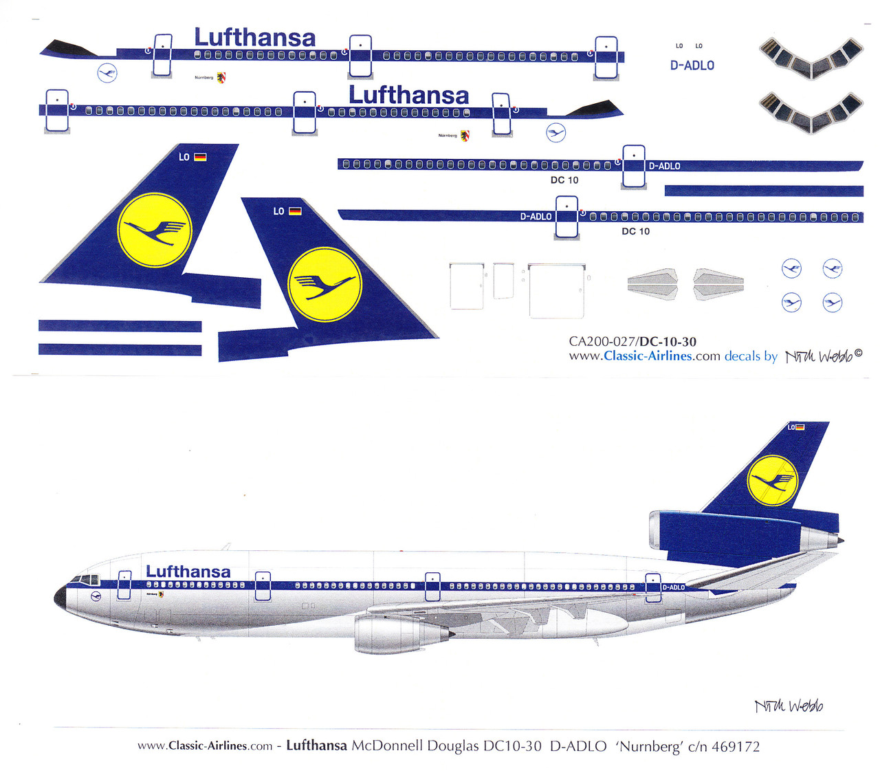 1/200 Scale Decal Lufthansa DC10-30