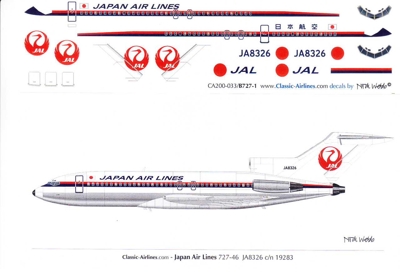 1/200 Scale Decal Japan Air Lines 727-100