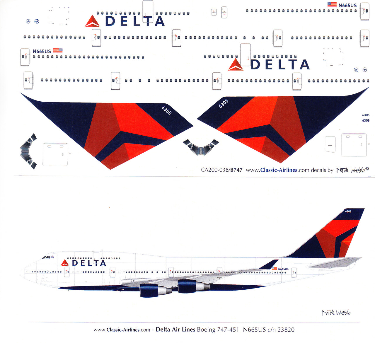 1/200 Scale Decal Delta 747-400 Latest