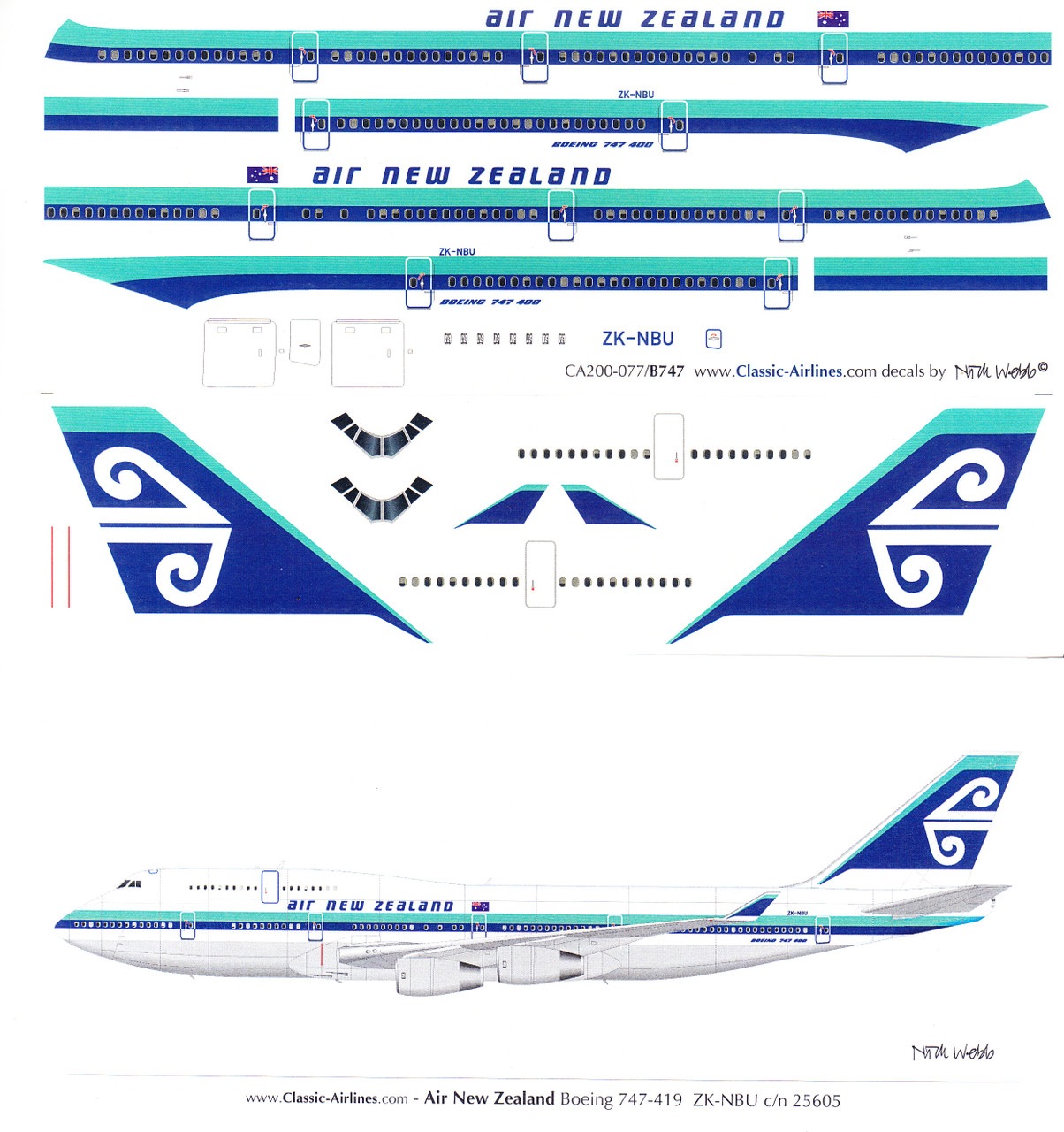 1/200 Scale Decal Air New Zealand 747-400