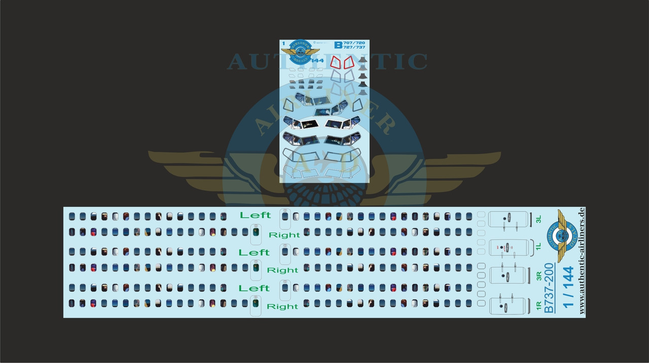 1 144 Scale Decal Lifelike Cockpit Windows Doors 737 200