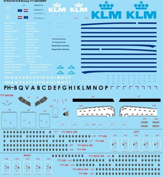 1/144 Scale Decal KLM Boeing 777-206/306ER Screen printed decal