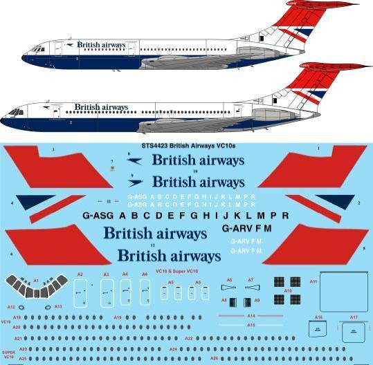 1/144 Scale Decal British Airways VC10 & Super VC10 Screen printed decal