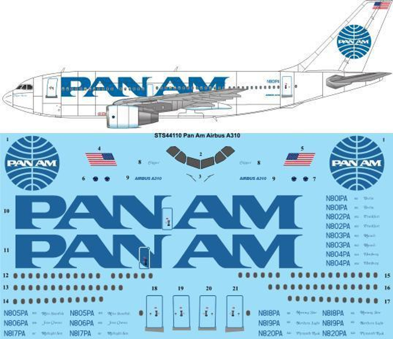 Aufkleber PAN AM  AIRBUS A310 Sticker Autocollant 