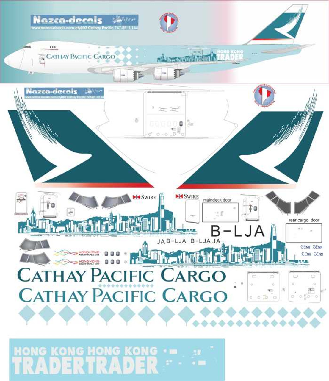 1/144 Scale Decal Cathay Pacific 747-8F Hong Kong City Special Scheme