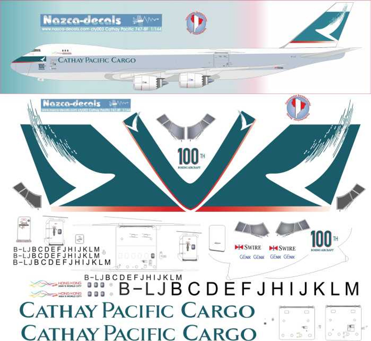 1/144 Scale Decal Cathay Pacific 747-8F