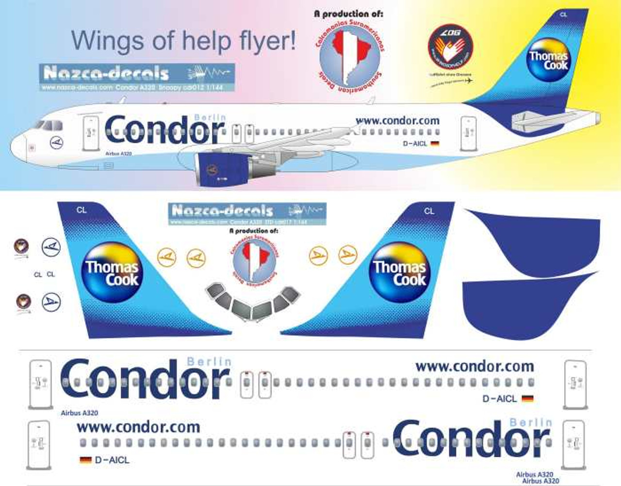 1/144 Scale Decal Condor A-320 Classic Scheme