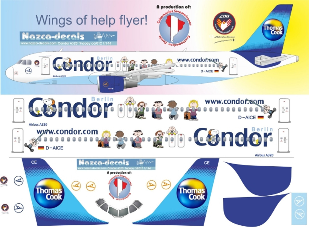 1/144 Scale Decal Condor A-320 Wings of Help with peanuts Stickers