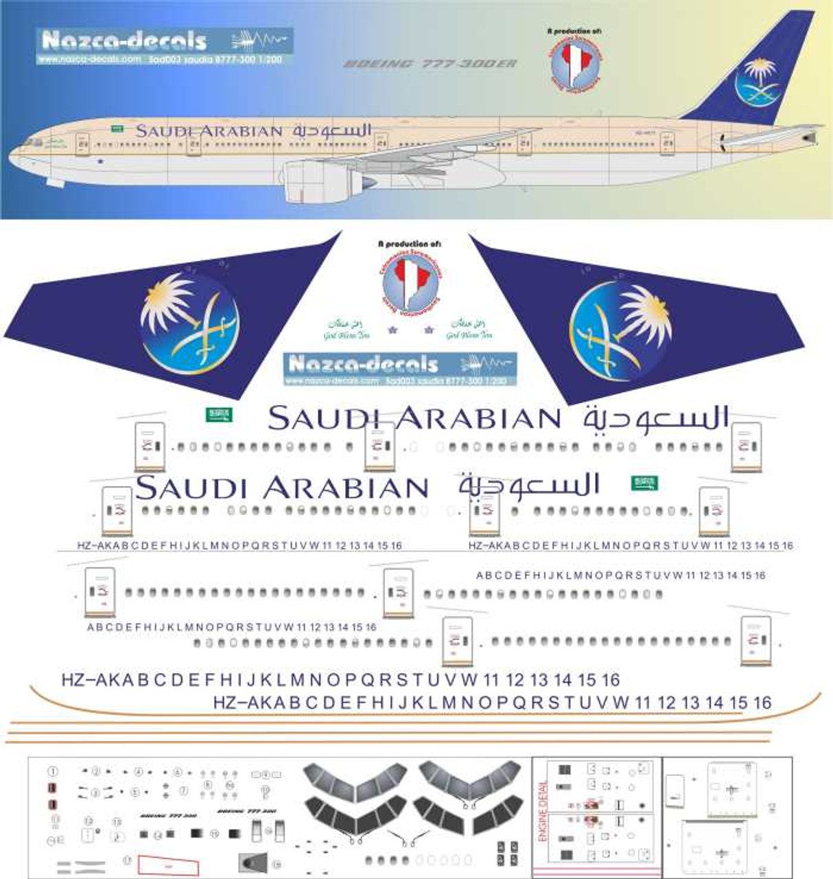 1/144 Scale Decal Saudia 777-300