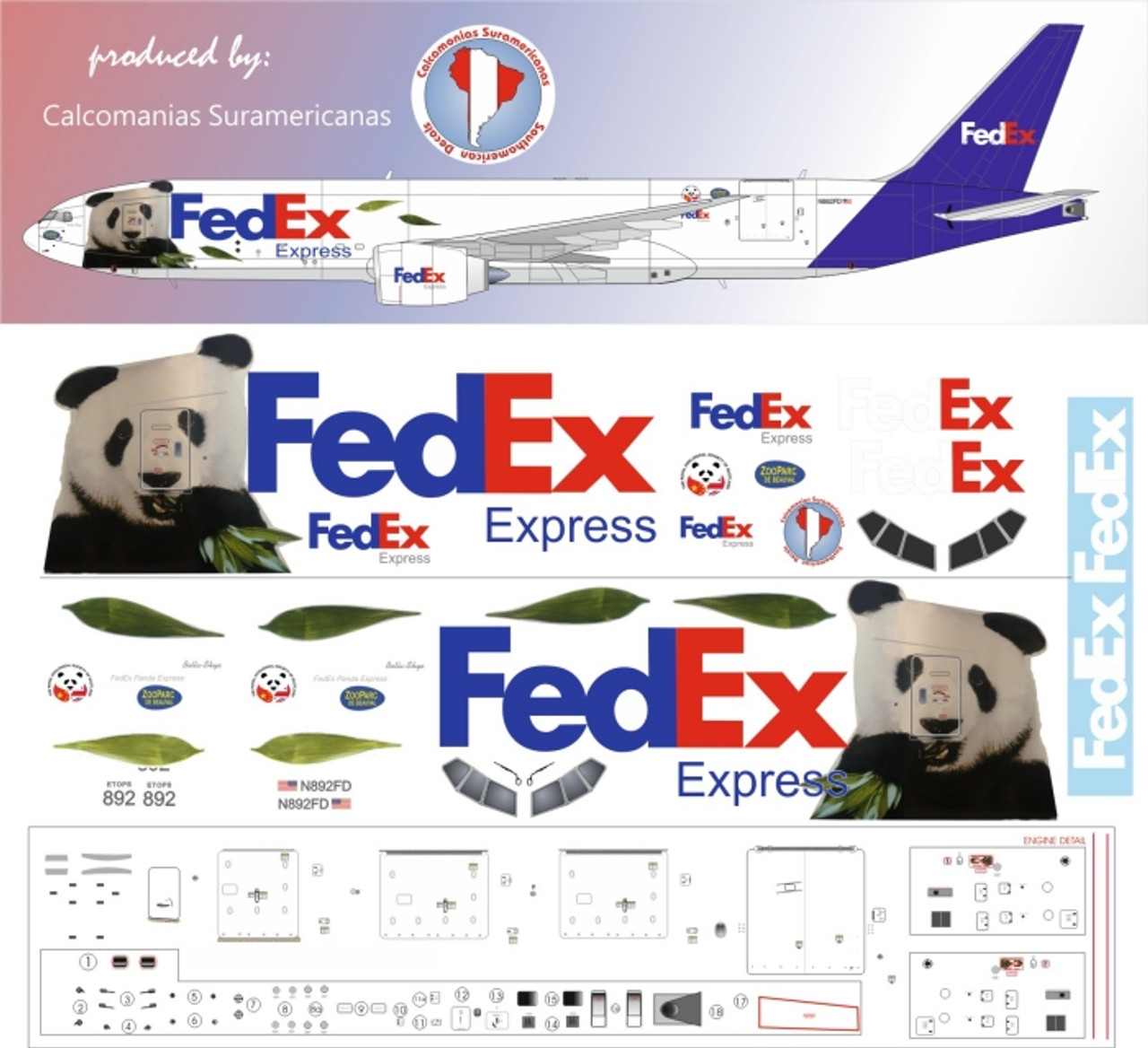 1/200 Scale Decal FedEx Panda Express 777-F