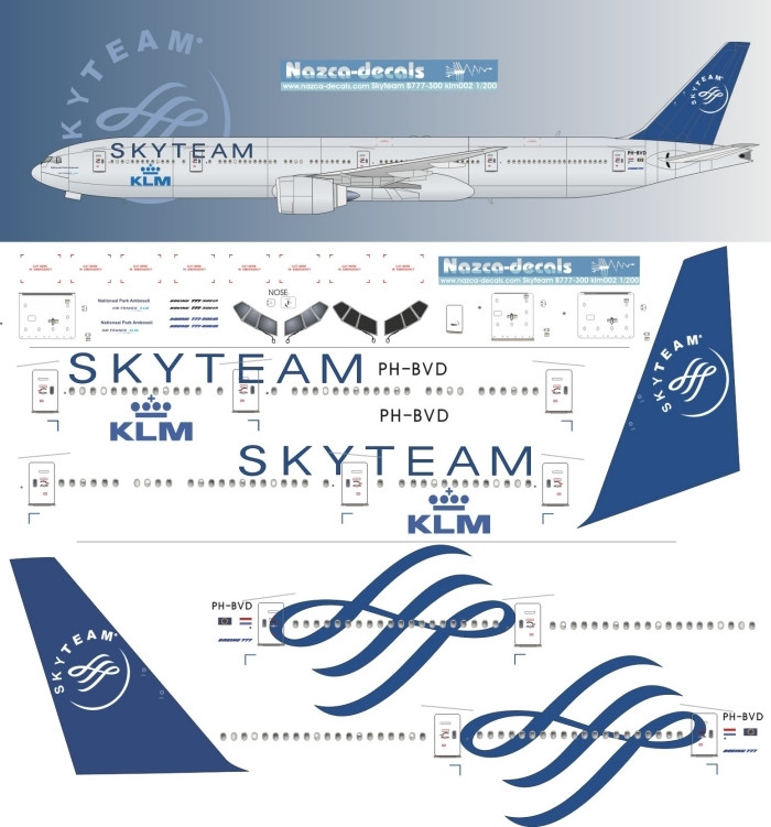 1/200 Scale Decal KLM 777-300 SKYTEAM