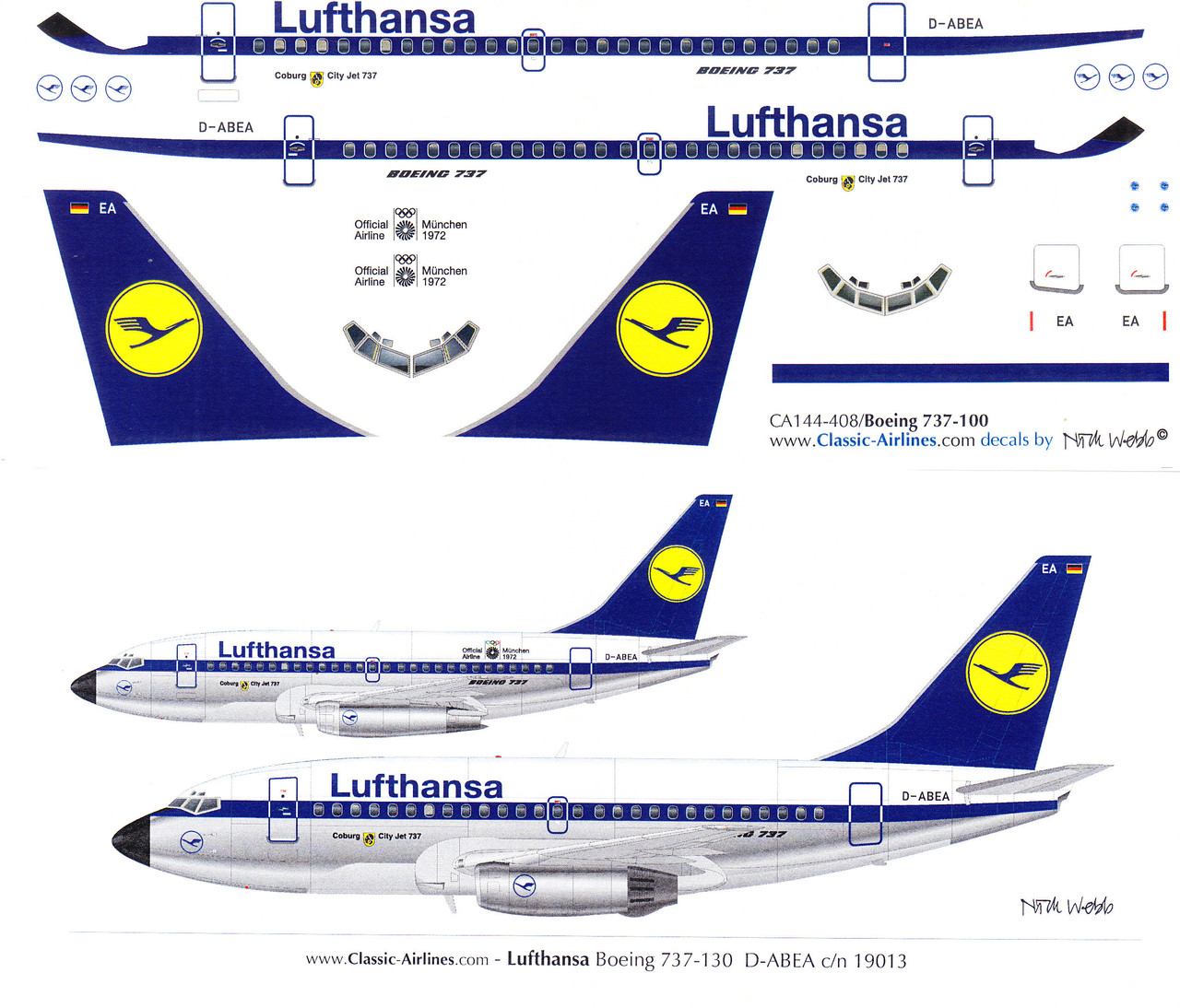 1/144 Scale Decal Lufthansa 737-100