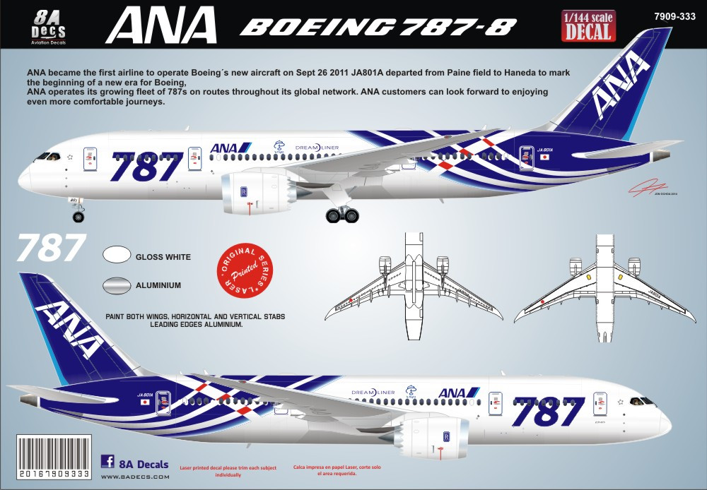 1/144 Scale Decal ANA 1st Boeing 787-8 