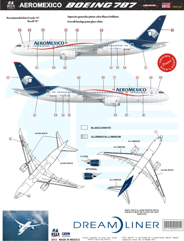 1/144 Scale Decal Aeromexico 787-8