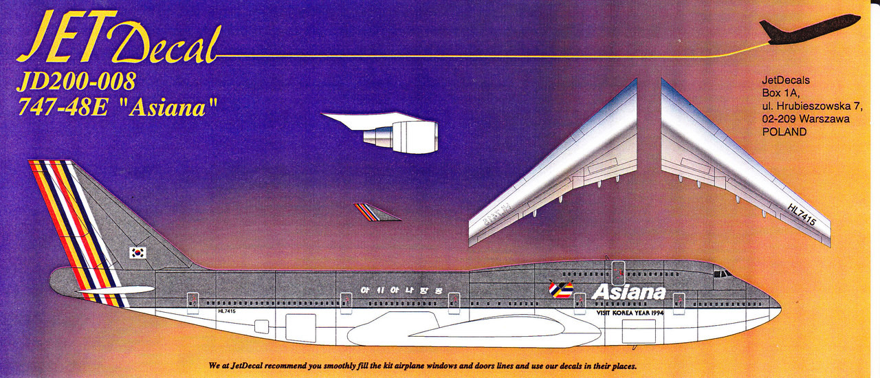 1/200 Scale Decal Asiana 747-400