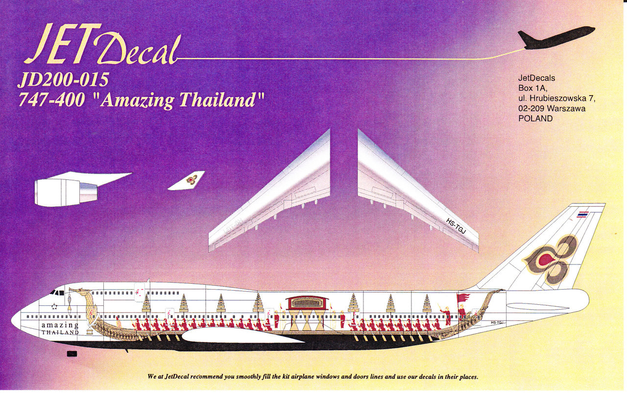 1/200 Scale Decal Thai Airways 747-400 Amazing Thailand