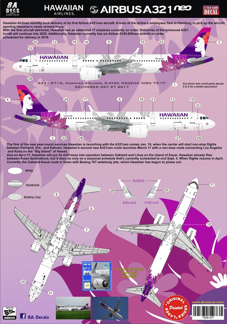 1/144 Scale Decal Hawaiian A-321
