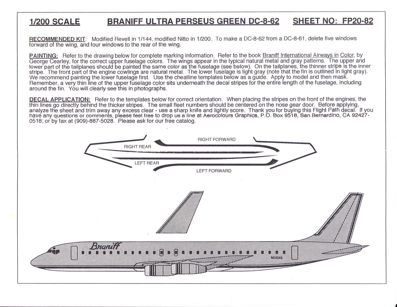 1/200 Scale Decal Braniff Ultra DC8-62 PERSEUS GREEN