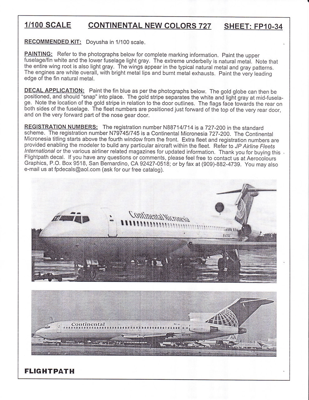 1/100 Scale Decal Continental / Continental Micronesia 727-200