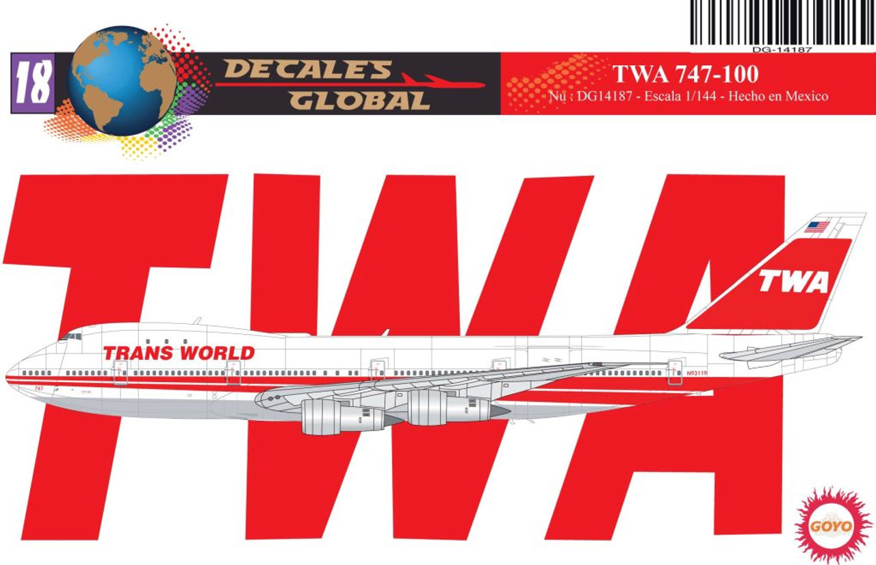 1/144 Scale Decal TWA 747-100