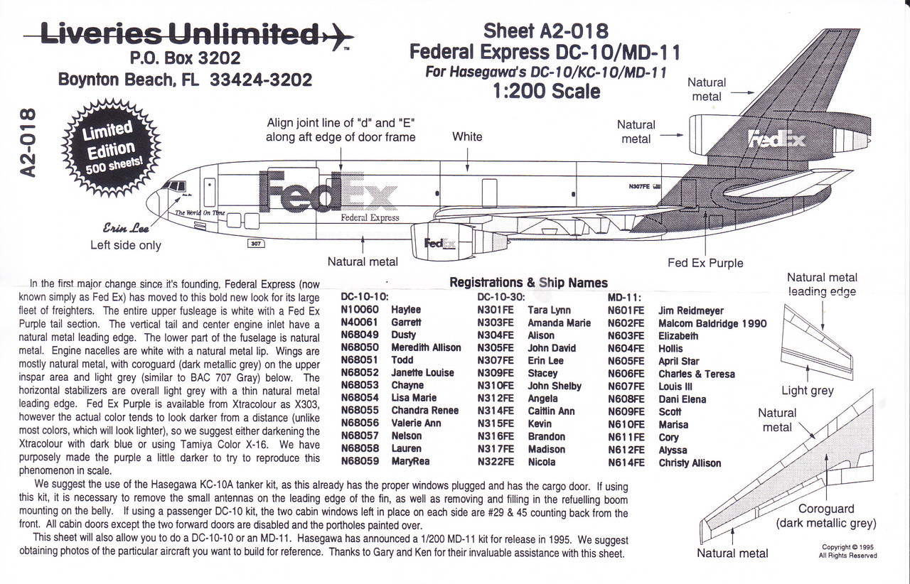 1/200 Scale Decal FedEx DC-10 / MD-11