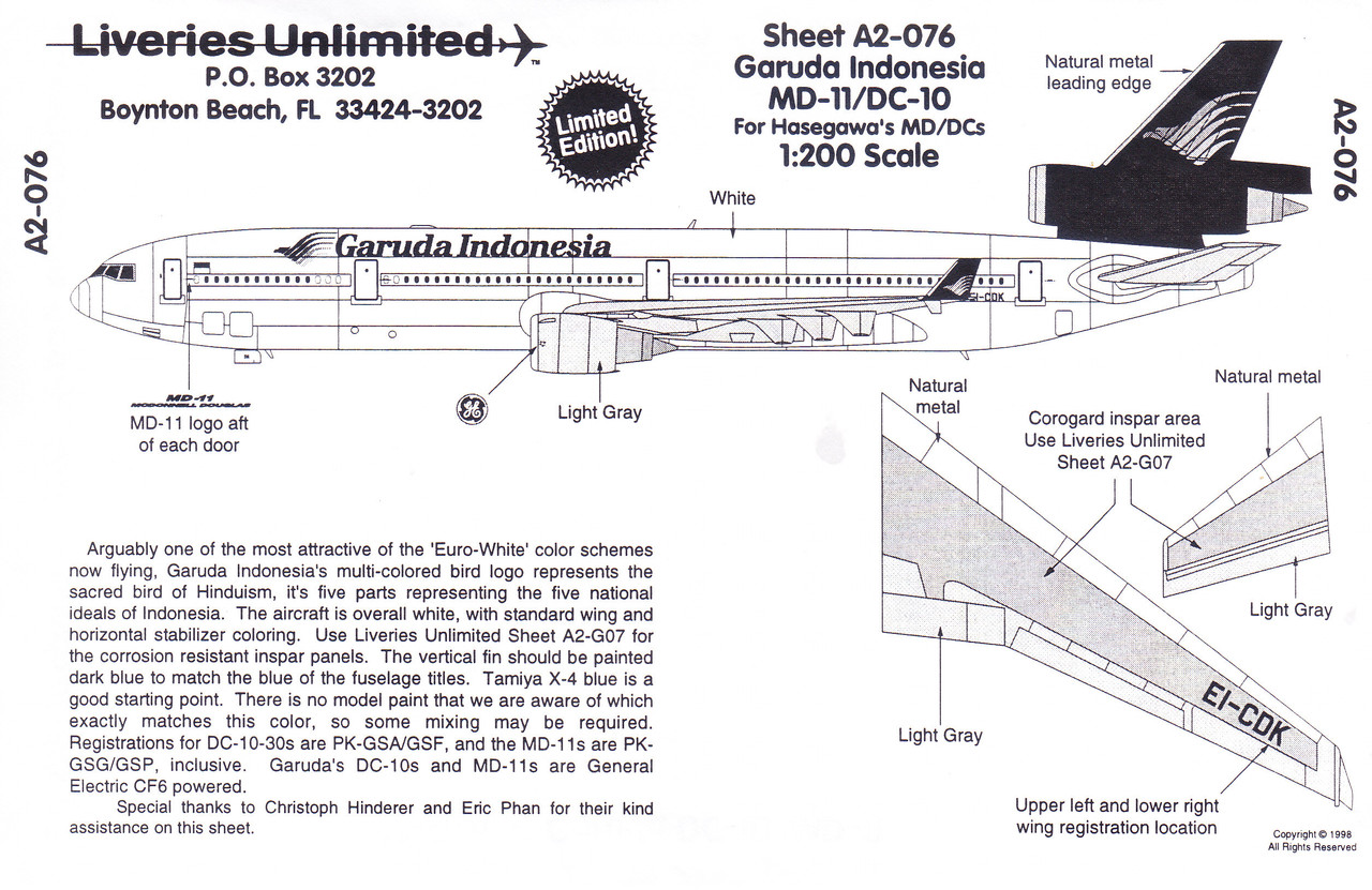 1/200 Scale Decal Garuda Indonesia DC-10 / MD-11