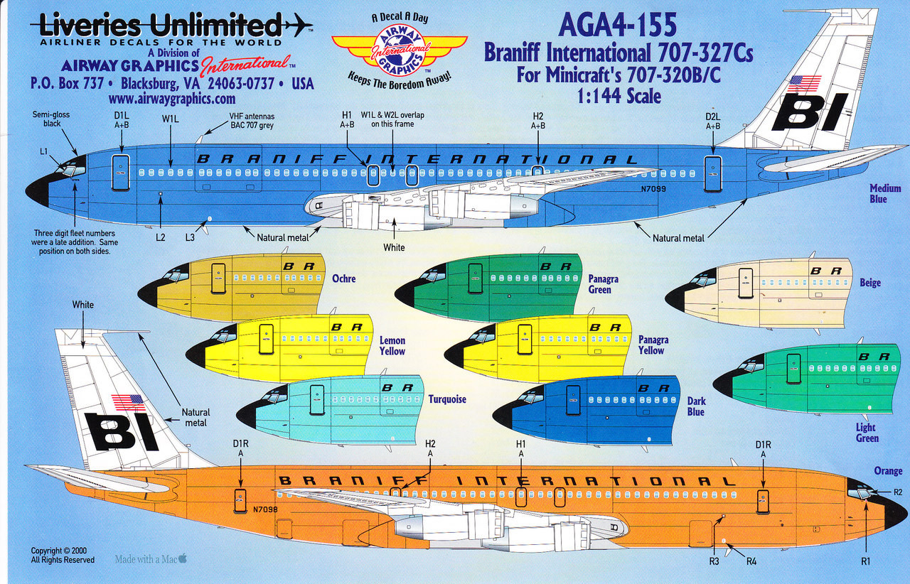 1/144 Scale Decal Braniff 707-320B / C - JoyDecals.com boeing wiring diagrams 