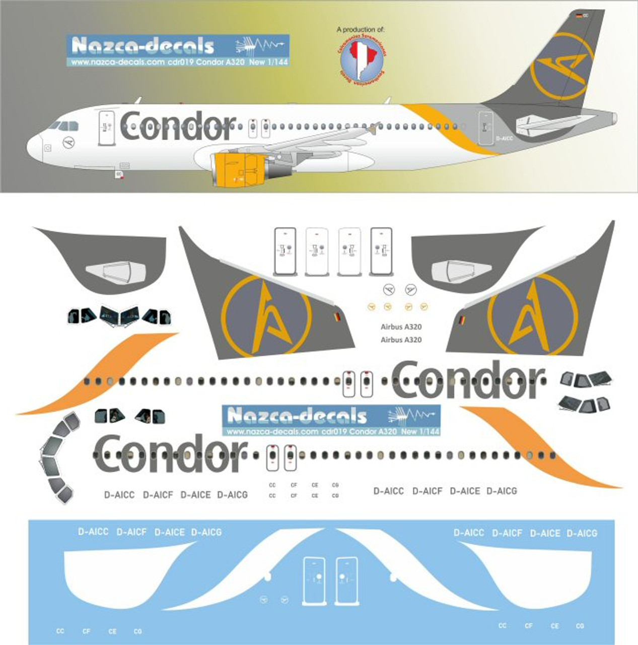 1/144 Scale Decal Condor A-320 NEW