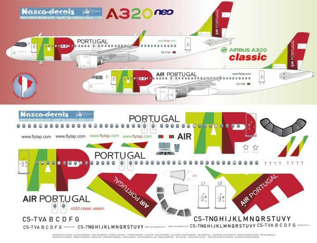 1/144 Scale Decal TAP Air Portugal A-320 Classic & NEO