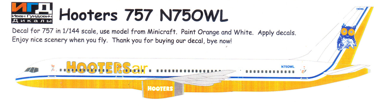 1/144 Scale Decal Hooters Air 757-200