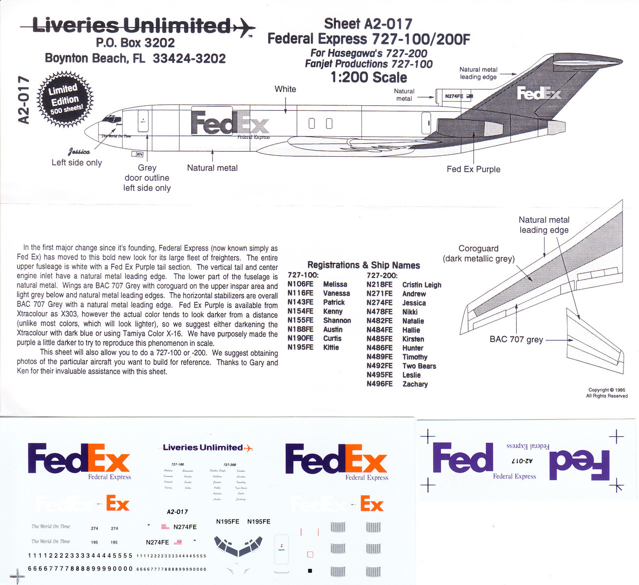 1/200 Scale Decal FedEx 727-100 / 200F