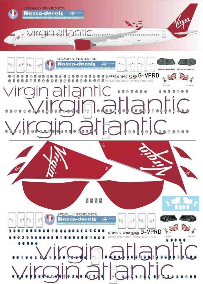 1/144 Scale Decal Virgin Atlantic A350-1000