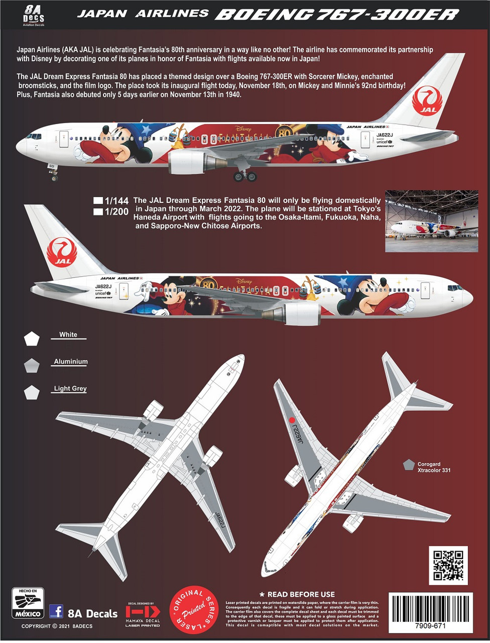 1/144 Scale Decal Japan Airlines 767-300 Fantasia