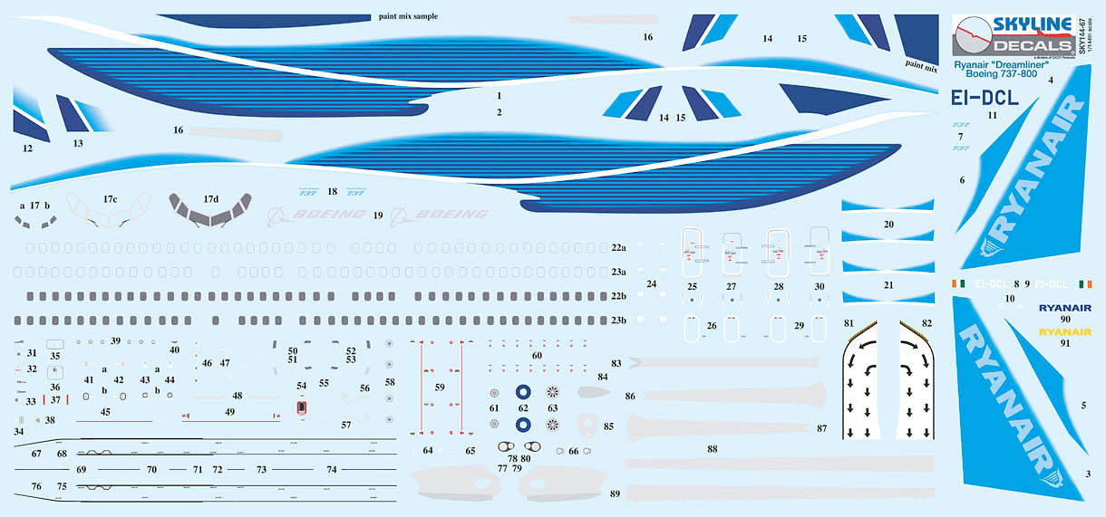 1/144 Scale Decal Ryanair 737-800 